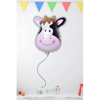 İnek Kafa Figürü Folyo Helyum Balon 22 Safari Konsept Süsleme Folyo Hayvan Figür Balon