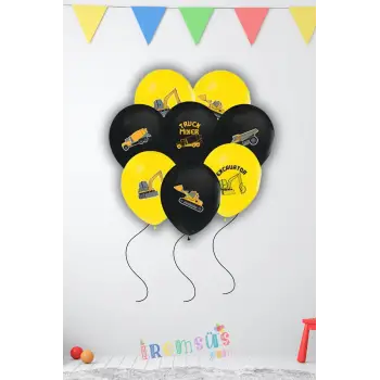 İnşaat Konsept Doğum Günü Partisi Baskılı Lateks Balon 10 Adet İnşaat Tema Süsleme Balonu