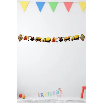 İnşaat Konsept Doğum Günü Partisi Özel Kesim Dekoratif Banner İnşaat Tema Süsleme