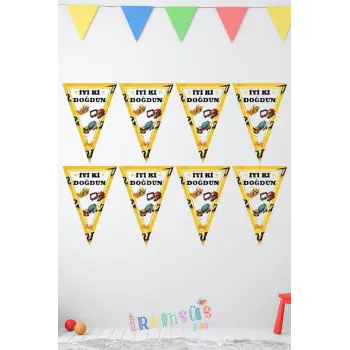 İnşaat Konsept Doğum Günü Partisi Üçgen İyi ki Doğdun Flama 2mt İnşaat Konsept Masa Önü Süsü