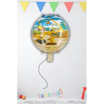 İnşaat Konsept Doğum Günü Partisi Yuvarlak Folyo Helyum Balon 18 45 cm İnşaat Tema Süslemesi