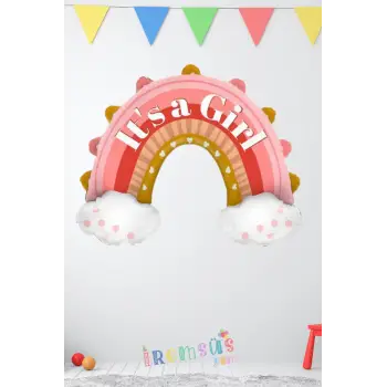 İts a Gırl Yazılı Pembe Renk Gökkuşağı Folyo Helyum Balon 70 Cm Yeni Doğum Süsleme Balonu