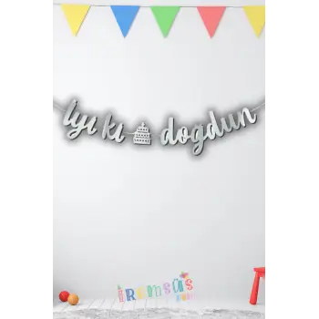İyi ki Doğdun Yazılı Kaligrafi Banner Yazısı Gümüş Renk Doğum Günü 135 cm