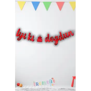 İyiki Doğdun Yazılı Kaligrafi Banner Yazısı Kırmızı Renk Doğum Günü Partisi 135 cm