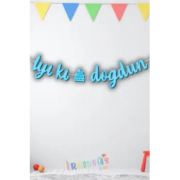 İyiki Doğdun Yazılı Kaligrafi Banner Yazısı Mavi Renk Doğum Günü Partisi 135 cm