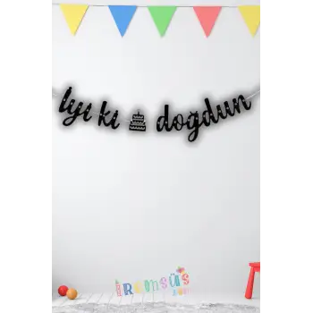 İyiki Doğdun Yazılı Kaligrafi Banner Yazısı Siyah Renk Doğum Günü Partisi 135 cm