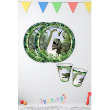 Jurassic World Dinozor Temalı Karton Tabak Bardak Seti - 8 Kişilik