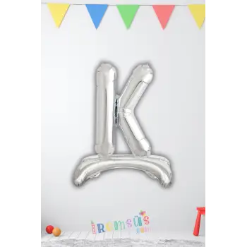 K Harfi Ayaklı Folyo Balon Gümüş Renk 32