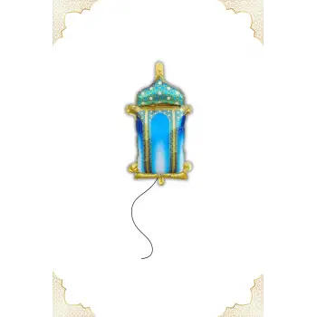 Kandil Figür Mavi Renk Folyo Helyum Balon 18 İslami Kutlama Partisi Süsleme Balonu Ramazan Balonu