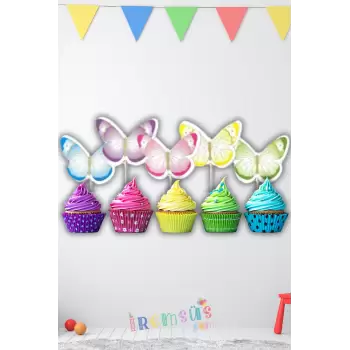Kelebek Konsept Doğum Günü Pasta Cupcake Süsleme Kürdanı 10 Adet Kelebek Tema Parti Süsü