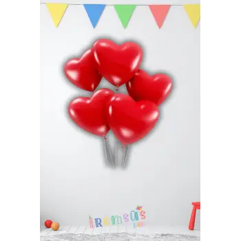 Kırmızı Renk Lateks Kalp Balon Plastik 12 inc 10 Adet Romantik Organizasyon Süslemeleri