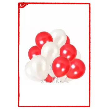 Kırmızı ve Beyaz Karışık Renk Lateks Balon 10 Adet 12 29 Ekim Bayramı Süsleme Balonu