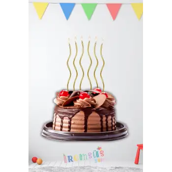 Kıvrımlı Gold Renk Zikzak Pasta Mumu 6 lı 12cm