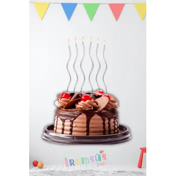 Kıvrımlı Gümüş Renk Zikzak Pasta Mumu 6 lı 12cm