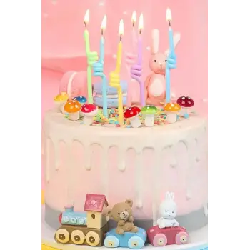 Kıvrımlı Makaron Renk Pasta Mumu 6 lı 15 cm