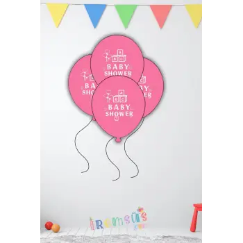 Kız Bebek Baby Shower Partisi Pembe Renk Baskılı Balon 10 Adet Baby Shower Balonu