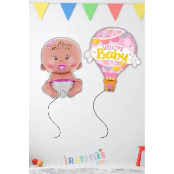 Kız Bebek Welcome Baby Balon Seti 2 Adet Balon Yeni Doğum Parti