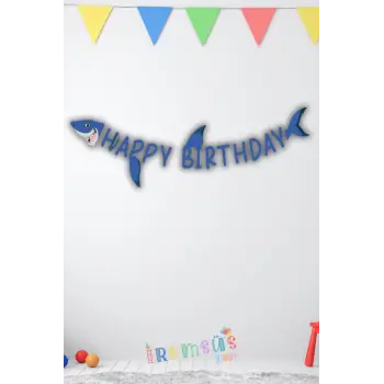 Köpekbalığı Konsept Doğum Günü Partisi Happy Birthday Banner Yazı 120Cm Balık Konsept Süsleme