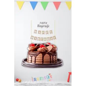 Kraft Renk Happy Birthday Yazılı Pasta Bayrağı Pasta Süsleme Çubuğu Yazılı Pasta Süsü