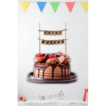 Kraft Renk İyiki Doğdun Yazılı Pasta Bayrağı Pasta Süsleme Çubuğu Yazılı Pasta Süsü