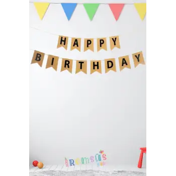 Kraft Renk Siyah Yazılı Happy Birthday Banner Süsleme Kraft Doğum Günü Yazısı
