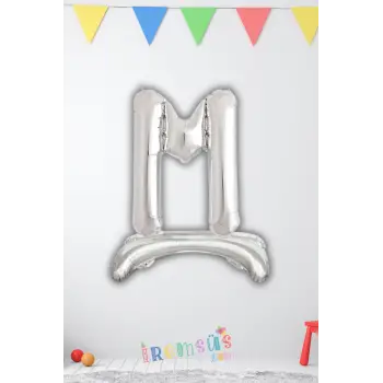 M Harfi Ayaklı Folyo Balon Gümüş Renk 32