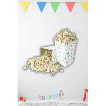 Makaron Konsept Desenli Mısır Kutusu Popcorn 8 li Makaron Tema Masa Üstü Süslemesi