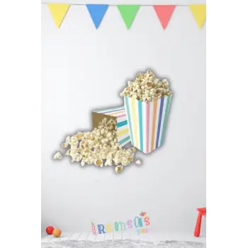 Makaron Konsept Renkli Çizgili Mısır Kutusu Popcorn 8 li Makaron Tema Süsleme