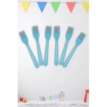 Mavi Renk Plastik Çatal 24 Adet Mavi Konsept Kullan At Kaliteli Çatal