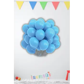 Mavi Renkli Pastel Ton Lateks Balon 10 Adet Açık Açık Mavi Konsept Doğum Günü Süsleme Balonu