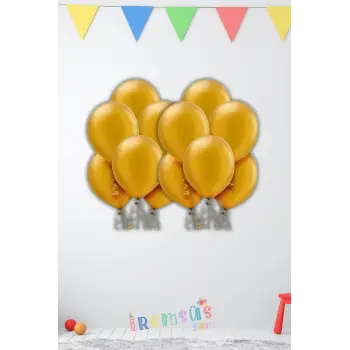 Metalik Ton Gold Renk Lateks Balon 10 Adet Metalik Altın Renk Doğum Günü Süsleme Parlak Latex Balon