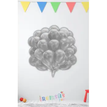 Metalik Ton Gümüş Renk Lateks Balon 10 Adet Metalik Gri Doğum Günü Süsleme Parlak Latex Balon