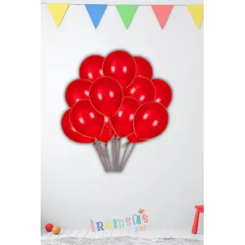Metalik Ton Kırmızı Renk Lateks Balon 10 Adet Metalik Kırmızı Renk Doğum Günü Süsleme Parlak Balon