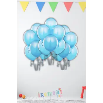 Metalik Ton Mavi Renk Lateks Balon 10 Adet Metalik Mavi Renk Doğum Günü Süsleme Parlak Latex Balon