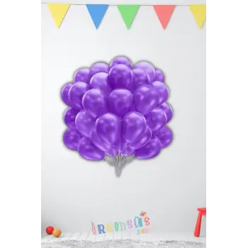 Metalik Ton Mor Renk Lateks Balon 10 Adet Metalik Mor Renk Doğum Günü Süsleme Parlak Latex Balon
