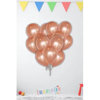 Metalik Ton Rose Renk Lateks Balon 10 Adet Metalik Rose Gold Renk Doğum Günü Süsleme Parlak Balon