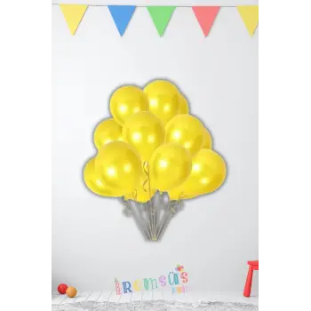 Metalik Ton Sarı Renk Lateks Balon 10 Adet Metalik Sarı Renk Doğum Günü Süsleme Parlak Latex Balon