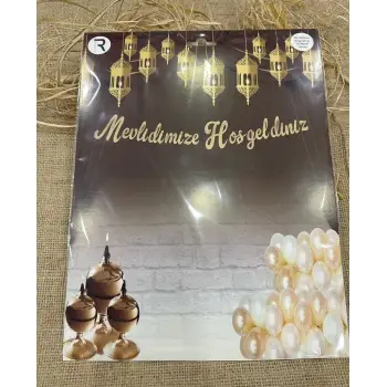 Mevlidimize Hoşgeldiniz Kaligrafi Banner 2mt Gold Renk
