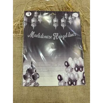 Mevlidimize Hoşgeldiniz Kaligrafi Banner 2mt Gümüş Renk