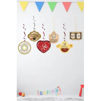 Mevlidimize Hoşgeldiniz Yazılı 6 lı Tavandan Sarkıt Süs Ev Mevlidi Süslemesi Kuran Okutma Süsü