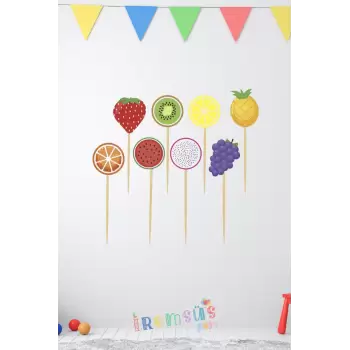 Meyveler Konsept Doğum Günü Pasta Cupcake Süsleme Kürdanı 8li Adet Meyve Tema Parti Süsü