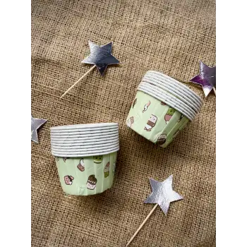 Muffin Cupcake Kalıbı Kapsülü Yeşil Renk Desenli 20 Adet Renkli cupcake kabı