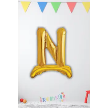 N Harfi Ayaklı Folyo Balon Gold Renk 32