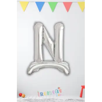 N Harfi Ayaklı Folyo Balon Gümüş Renk 32