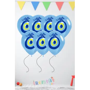 Nazar Boncuk Baskılı Lacivert Renk Balon 10 Adet Nazar Boncuklu Balon Sünnet Süsleme Balonu