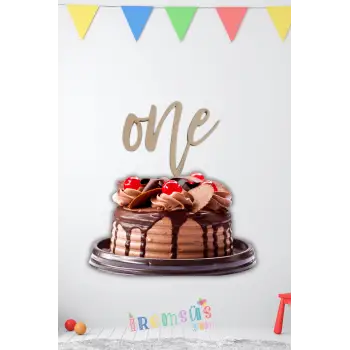 One Yazılı Ahşap Pasta Üstü Süsü 1 Yaş Pasta Süslemesi