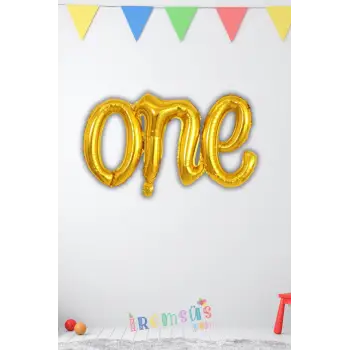 One Yazılı Birleşik Folyo Balon Gold Renk 100 Cm 1 Yaş Doğum Günü Balon Süslemesi