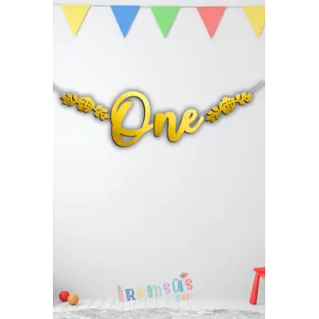 One Yazılı Kaligrafi Banner Yazısı Gold Renk 1 Yaş Doğum Günü Partisi Süslemesi 100 cm