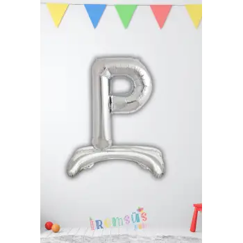 P Harfi Ayaklı Folyo Balon Gümüş Renk 32