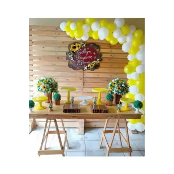 Papatya Konsept Sarı Beyaz Balon Zinciri 80 Balon + Balon Zinciri